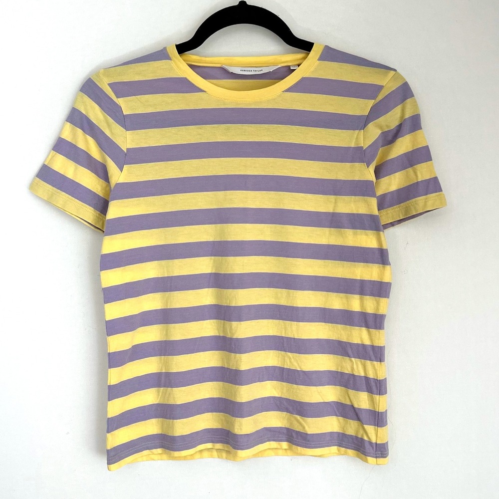 Rebecca Taylor XS Striped Yellow Purple Crew Neck Short Sleeve Baby T Shirt Boxy